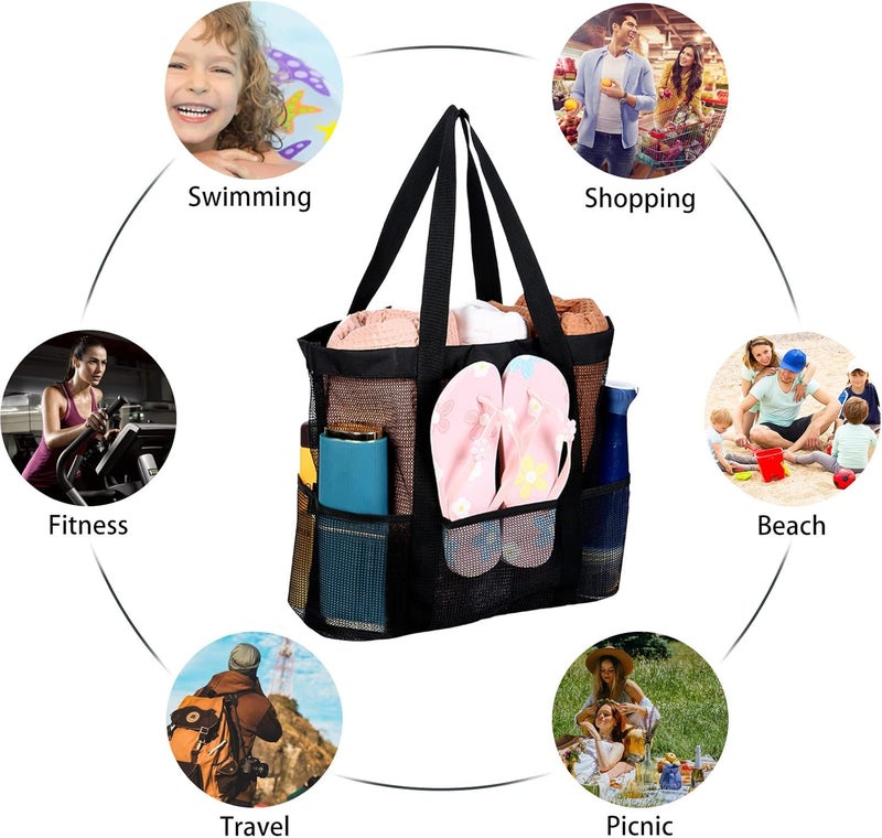 comfrt Mesh Beach Bag for Swim Pool, Beach Tote Bag with 8 Pockets for Travel, Gym, Swim and Beach Holiday Women Men - Image 4