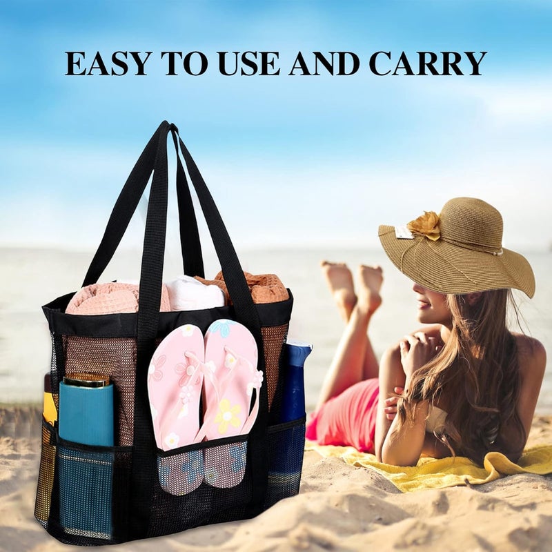 comfrt Mesh Beach Bag for Swim Pool, Beach Tote Bag with 8 Pockets for Travel, Gym, Swim and Beach Holiday Women Men - Image 2