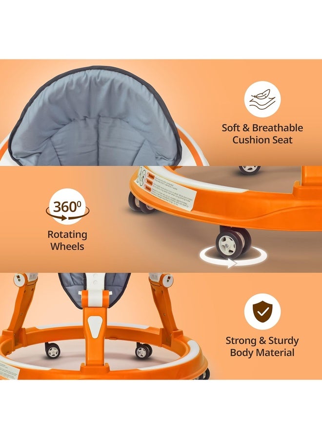 Luvlap 360° Joy Baby Walkers for 6-18 Months | 3 Level Height Adjustment Walker with Switchable Food & Musical Toy Tray/Advanced Baby Activity Walker for Kids, Walker for Boys & Girls, Orange - Image 4