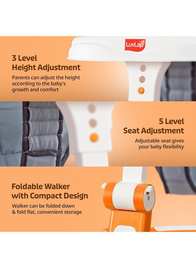 Luvlap 360° Joy Baby Walkers for 6-18 Months | 3 Level Height Adjustment Walker with Switchable Food & Musical Toy Tray/Advanced Baby Activity Walker for Kids, Walker for Boys & Girls, Orange - Image 3
