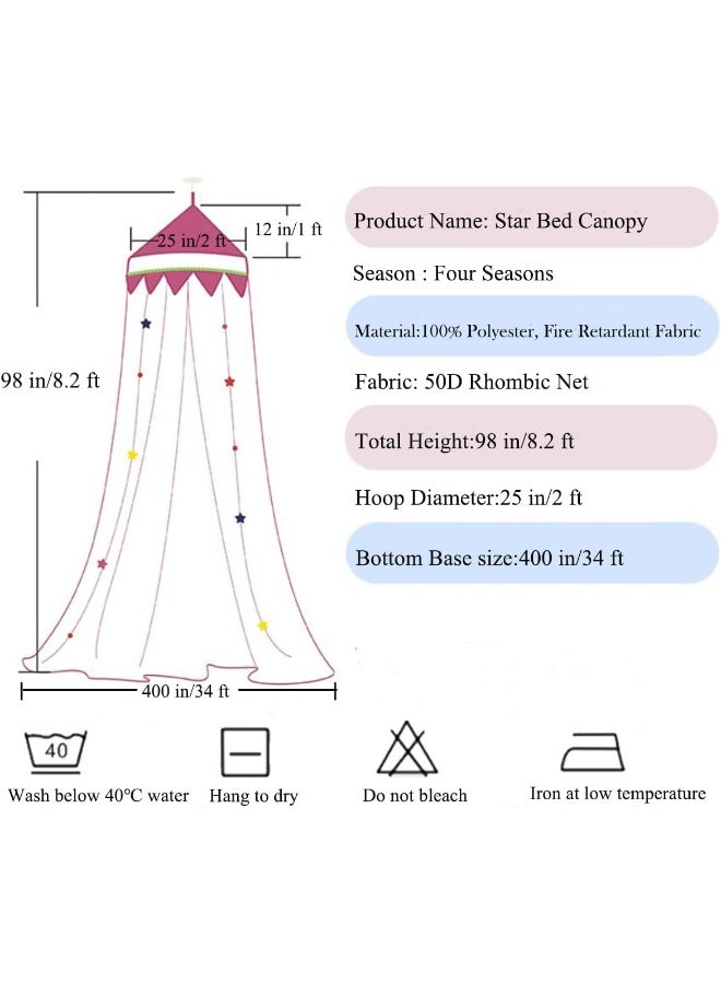 Nattey Bed Canopy for Girls with Star LightsPrincess Canopy Bed Curtains Mosquito Net with Gold Star for Girls Room Decor Canopy for Bed Twin Single Full Queen Size Bed Pink - Image 3