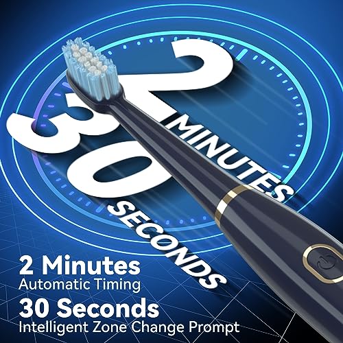 7AM2M Sonic Electric Toothbrush for Adults and Kids- High Power Rechargeable Toothbrushes with 8 Brush Heads,5 Adjustable Modes, Built-in 2-Minute Smart Timer,4 Hours Fast Charge for 30 Days(Navy) - Image 5