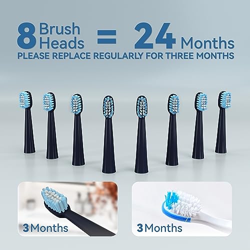 7AM2M Sonic Electric Toothbrush for Adults and Kids- High Power Rechargeable Toothbrushes with 8 Brush Heads,5 Adjustable Modes, Built-in 2-Minute Smart Timer,4 Hours Fast Charge for 30 Days(Navy) - Image 2