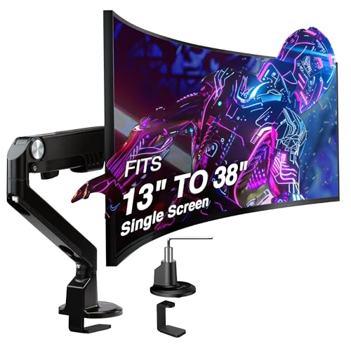 AVLT Single 13"-38" Monitor Arm Desk Mount - Fits One Flat/Curved/Ultrawide Monitor - Full Motion Height Swivel Tilt Rotation - VESA/C-Clamp/Cable Management - Image 1
