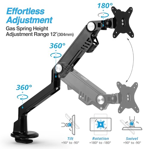 AVLT Single 13"-38" Monitor Arm Desk Mount - Fits One Flat/Curved/Ultrawide Monitor - Full Motion Height Swivel Tilt Rotation - VESA/C-Clamp/Cable Management - Image 3