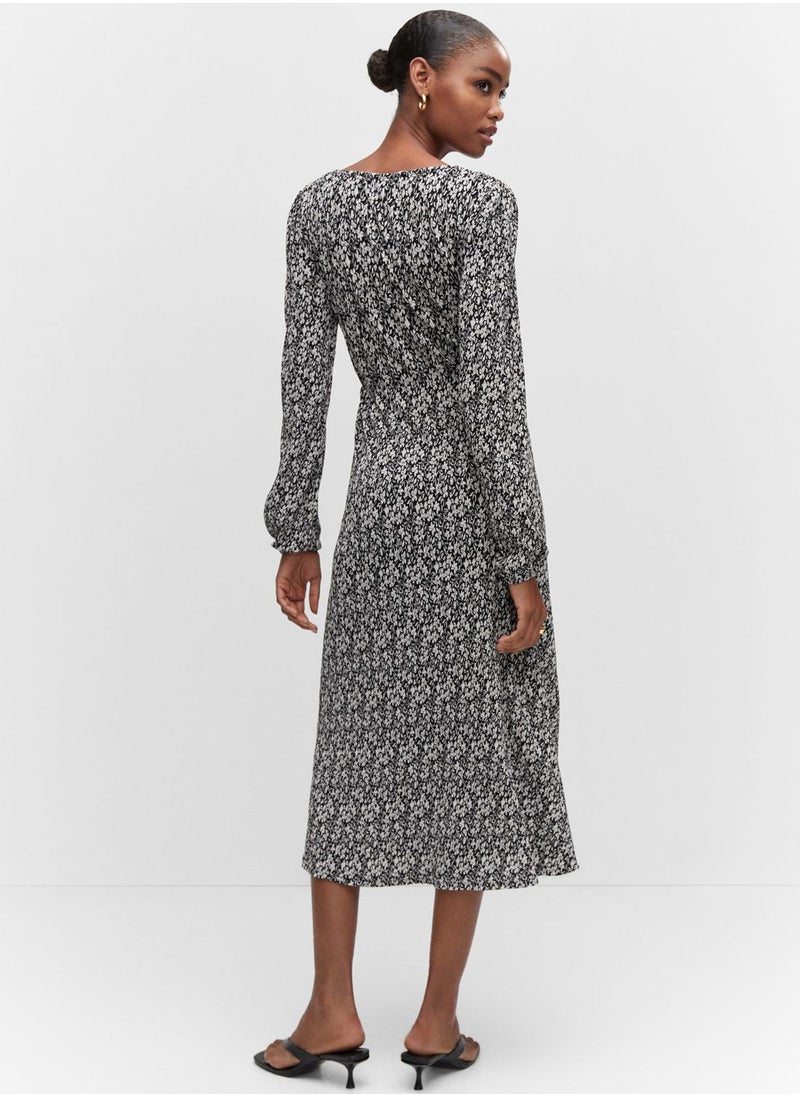 MANGO - V-Neck Mesh Detail Dress - Image 1