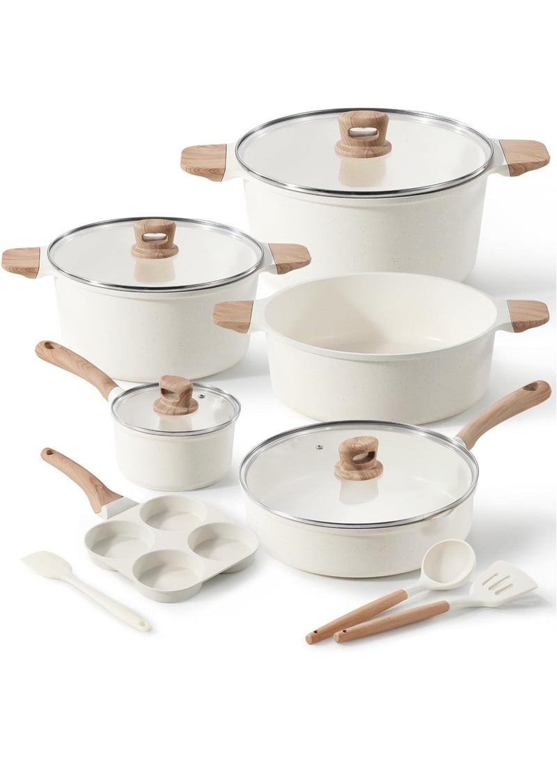 Pots and Pans Set Nonstick, 13 pcs Cookware Set, Induction Kitchen Cooking Set w/Stock pot & Saucepans, White Granite  - Image 1