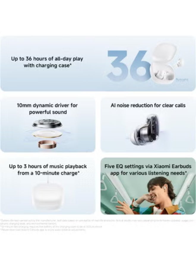 JAJEEK Buds 6 Play Wireless Bluetooth Earbuds | Hi-Fi Sound & Deep Bass | Noise Cancelling In-Ear Headphones with Mic | Touch Control, Waterproof, Fast Charging & 36H Playtime – White - Image 2