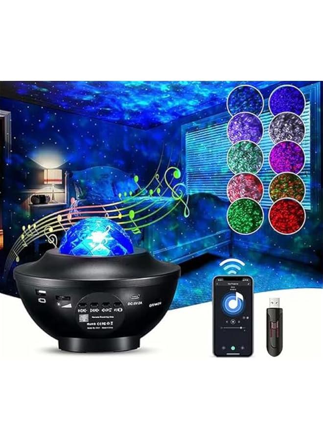 HOOKOR Star Projector Galaxy Light Projector with Remote Control & Bluetooth Music Speaker, Multiple Colors 360 Rotational Dynamic Projections Star Night Light Projector for Kids Adults Bedroom - Image 1