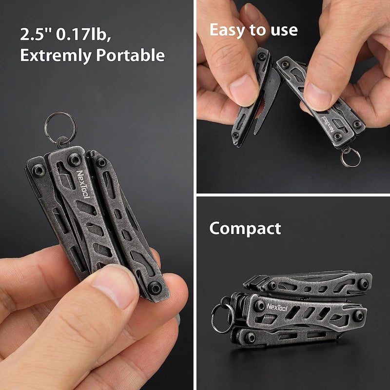 Nextool Nextool EDC Keychain Multitool, 10 in 1 Mini Pocket Knife Multi Tool with Needlenose Pliers, Scissors, Mini Useful Cool Gadgets for Men, Gifts For Dad Men Him Boyfriend-Dark  - Image 4