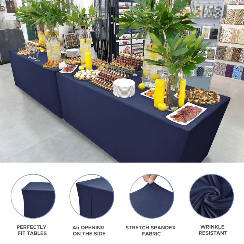 Nasitos Spandex Fitted Table Clothes  2 Pack - 48 x 24 Inch - Navy Rectangle Tablecloths for 4 Foot Tables  Fabric Table Cover Protector for Folding Table  Parties  Craft Show  Trade Show - Image 3