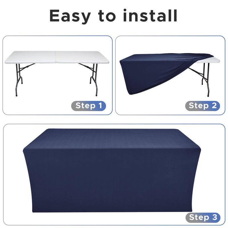 Nasitos Spandex Fitted Table Clothes  2 Pack - 48 x 24 Inch - Navy Rectangle Tablecloths for 4 Foot Tables  Fabric Table Cover Protector for Folding Table  Parties  Craft Show  Trade Show - Image 4