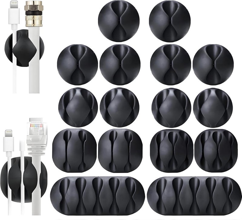 OHill Cable Clips, 16 Pack Black Cord Organizer Cable Management for Organizing Cable Cords Home and Office, Self Adhesive Cord Holders - Image 1