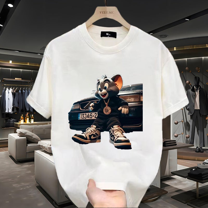 Cartoon Printed Round Neck Arrival Half-Sleeve Loose Fashionable Plus Size Short-Sleeved Casual All-Match Distinctive Trendy T-Shirt For Men - Image 1