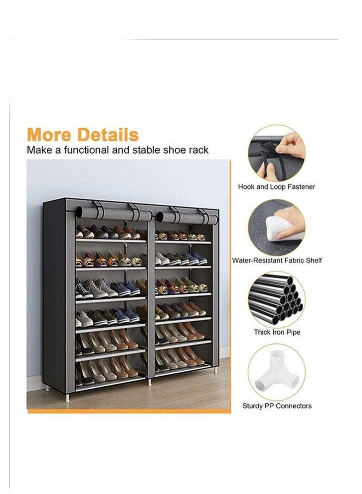 Generic Household Large-Capacity Assembly Shoe Cabinet Storage Cabinet Double Row 6-Layer Non-Woven Shoe Cabinet Thickened Dust-Proof Roller Shutter Storage Cabinet Grey - Image 2