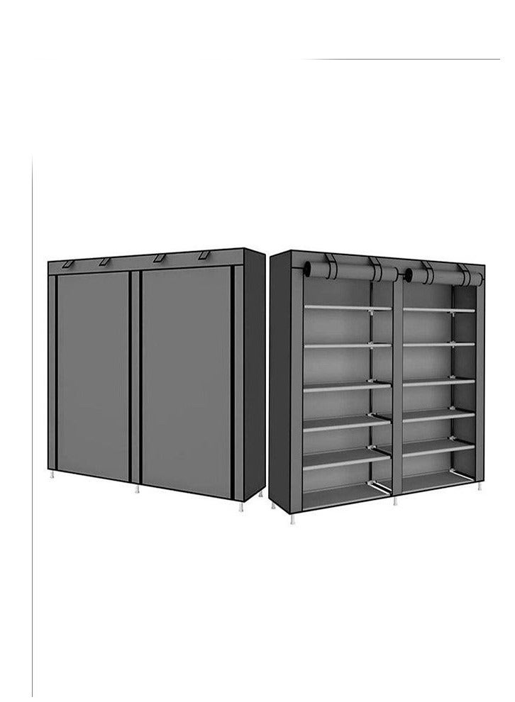 Generic Household Large-Capacity Assembly Shoe Cabinet Storage Cabinet Double Row 6-Layer Non-Woven Shoe Cabinet Thickened Dust-Proof Roller Shutter Storage Cabinet Grey - Image 3