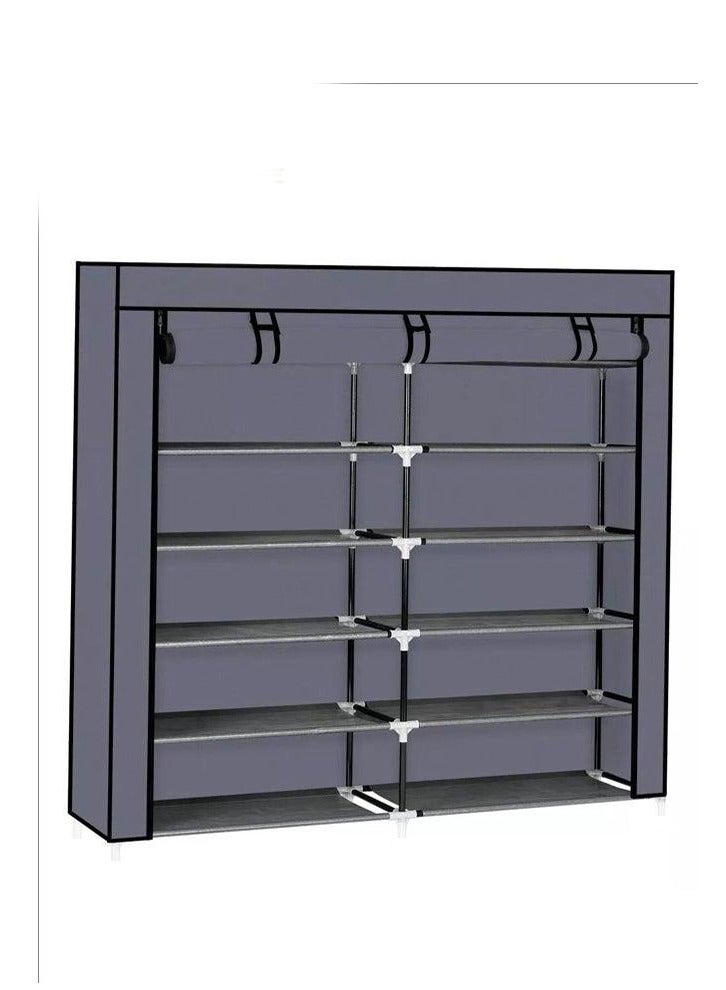 Generic Household Large-Capacity Assembly Shoe Cabinet Storage Cabinet Double Row 6-Layer Non-Woven Shoe Cabinet Thickened Dust-Proof Roller Shutter Storage Cabinet Grey - Image 4