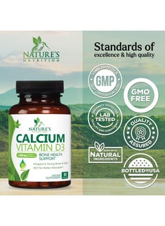 Nature's Nutrition Calcium 1200 mg with Vitamin D3, Calcium Supplement Vitamins, Supports Bone Strength, Teeth & Immune System, Calcium Supplements for Women & Men, Nature's Absorbable Calcium Carbonate - 60 Tablets  - Image 2