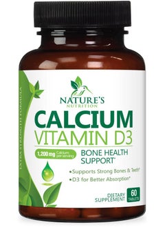 Nature's Nutrition Calcium 1200 mg with Vitamin D3, Calcium Supplement Vitamins, Supports Bone Strength, Teeth & Immune System, Calcium Supplements for Women & Men, Nature's Absorbable Calcium Carbonate - 60 Tablets  - Image 1