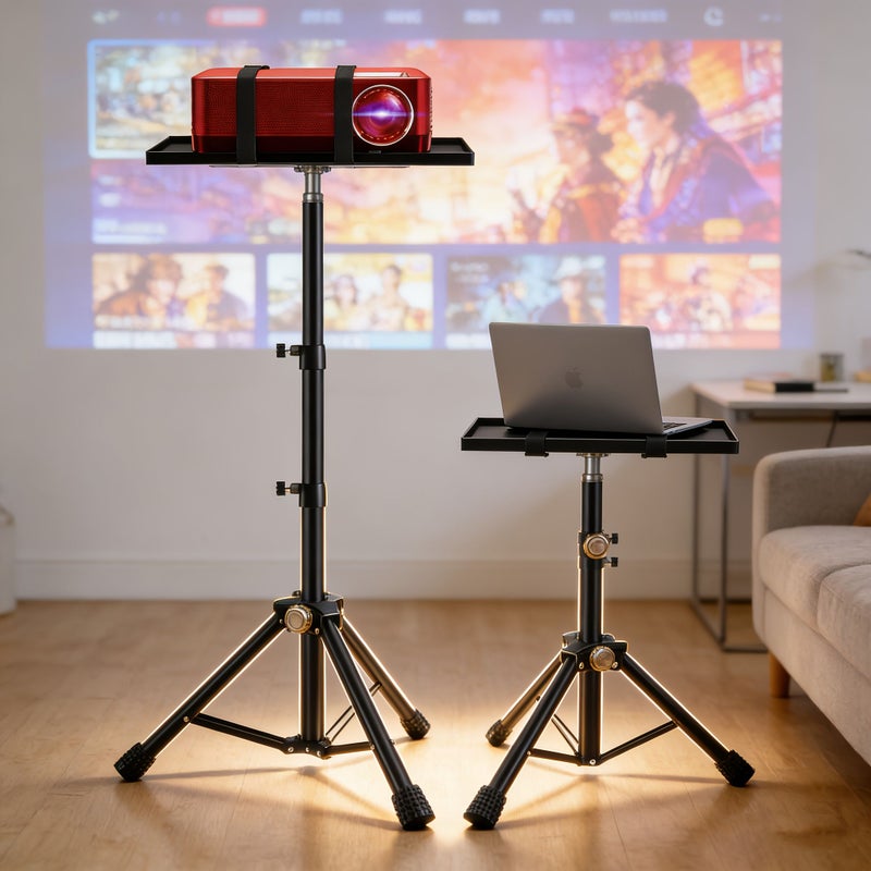 Black Heavy Duty Projector Tripod Stand Stable Iron Base Adjustable Height For Home Office - Image 1