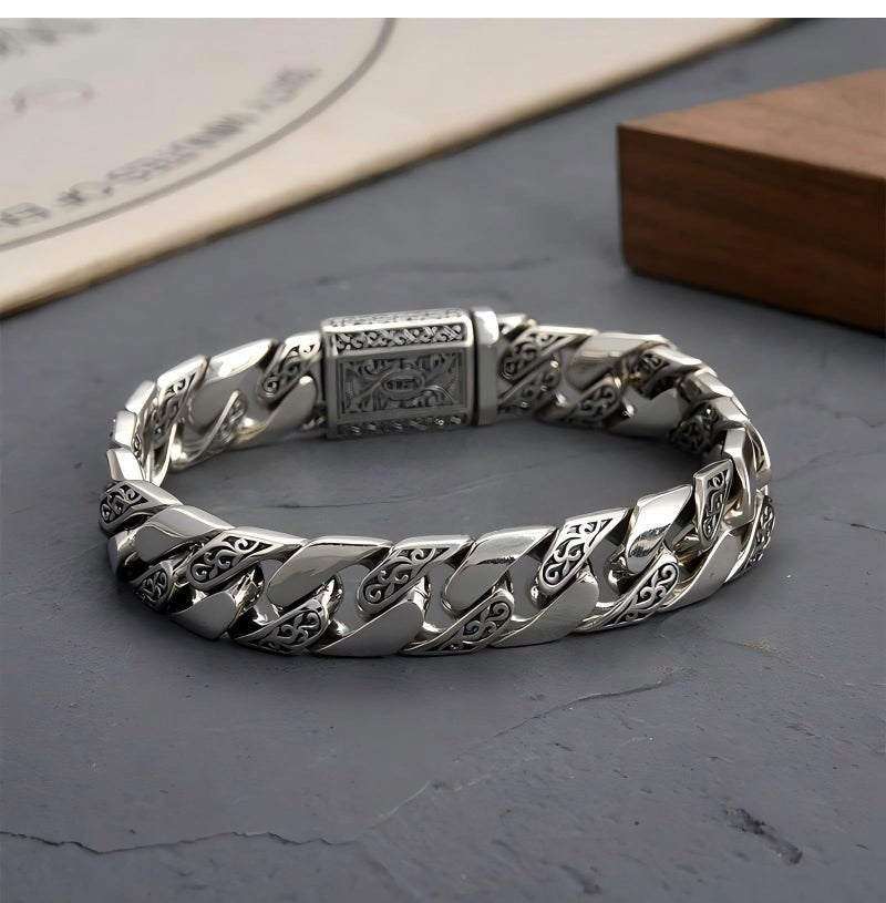 Silverso Italian Handmade Sterling Silver Mens Bracelets | Solid S925 Chain Bracelets | Men's Silver Bracelet Gift for Dad, Boyfriend, Son, My Man (8.6" Medieval style) - Image 5
