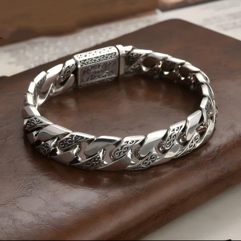 Silverso Italian Handmade Sterling Silver Mens Bracelets | Solid S925 Chain Bracelets | Men's Silver Bracelet Gift for Dad, Boyfriend, Son, My Man (8.6" Medieval style) - Image 3