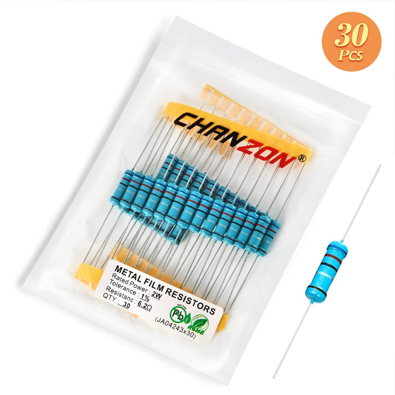 CHANZON 30pcs 2W 6.2 Ω ohm 6r2 Metal Film Fixed Resistor 0.01 ±1% Tolerance 6.2R MF Through Hole Resistors Current Limiting Rohs Certificated - Image 5