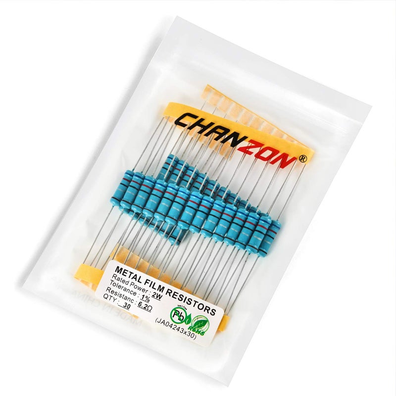 CHANZON 30pcs 2W 6.2 Ω ohm 6r2 Metal Film Fixed Resistor 0.01 ±1% Tolerance 6.2R MF Through Hole Resistors Current Limiting Rohs Certificated - Image 1
