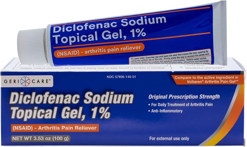 Topical Arthritis Pain Relief Gel Diclofenac Sodium 1% (NSAID) by GeriCare- Hand Wrist Elbow Foot Ankle Knee Extra-Strength Arthritis Pain Reliever- Anti-inflammatory Arthritis Pain Treatment- 3.53oz