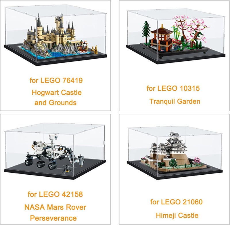 Elepure Thickened Clear Acrylic Display Case for Lego 76419 Hogwarts Castle and Ground for 10315 Tranquil Garden 42158 21060 Collectibles, Transparent Box Dustproof with Light, Black Inside 15.7x11.8x9.8 in - Image 3