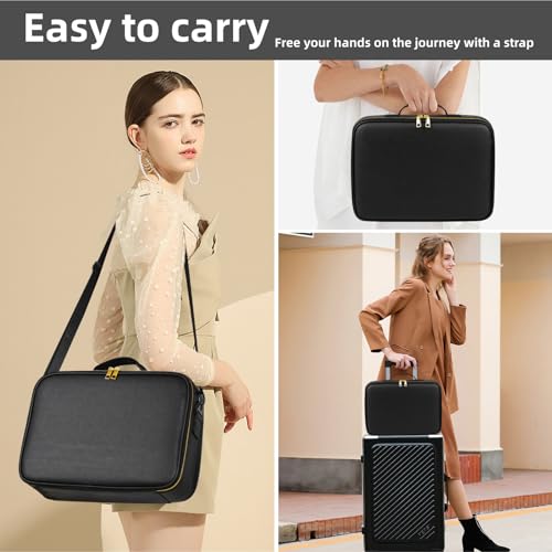 Suupvaor Upgraded Large Travel Makeup Bag with LED Mirror, 15” Professional Makeup Case with 3 Color Modes Dimming Lighted Mirror, Light up Cosmetic Make up Organizer with PU Leather Cover, Adjustable Dividers - Image 4