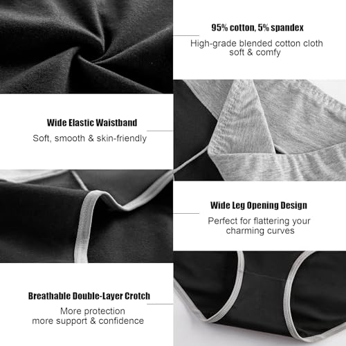 Annenmy Tummy Control Underwear for Women, Cotton Womens Underwear High Waist Underwear Women No Muffin Briefs Panties Plus Size 4 Black/2 Gray,X-Large - Image 5