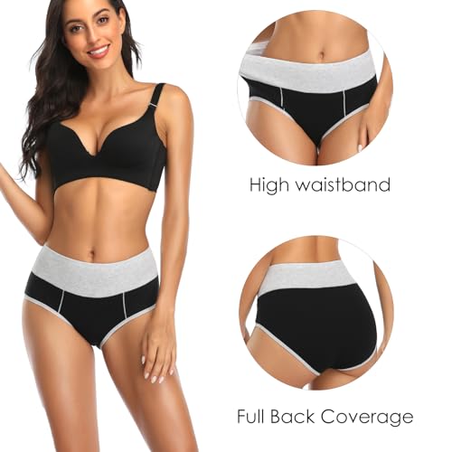 Annenmy Tummy Control Underwear for Women, Cotton Womens Underwear High Waist Underwear Women No Muffin Briefs Panties Plus Size 4 Black/2 Gray,X-Large - Image 2