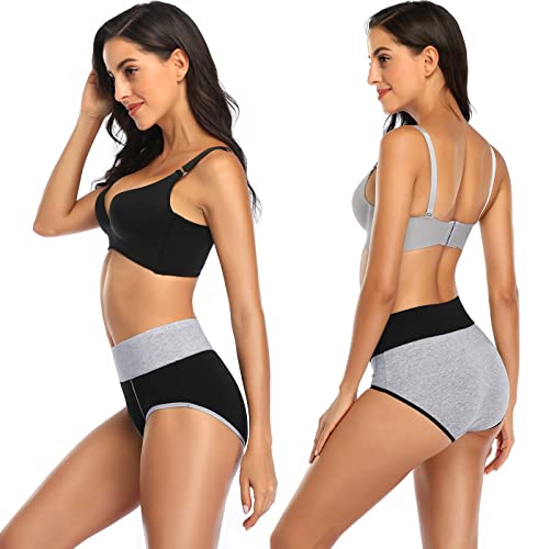 Annenmy Tummy Control Underwear for Women, Cotton Womens Underwear High Waist Underwear Women No Muffin Briefs Panties Plus Size 4 Black/2 Gray,X-Large - Image 4