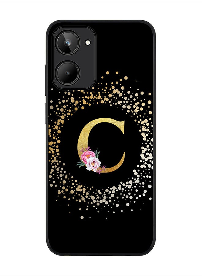 Stylizedd Cover for Realme 10 4G Case , Rugged Black Slim fit Thin Protective Phone Cases -  Custom Monogram Initial Letter Floral Pattern Alphabet - C (Black) - Image 1