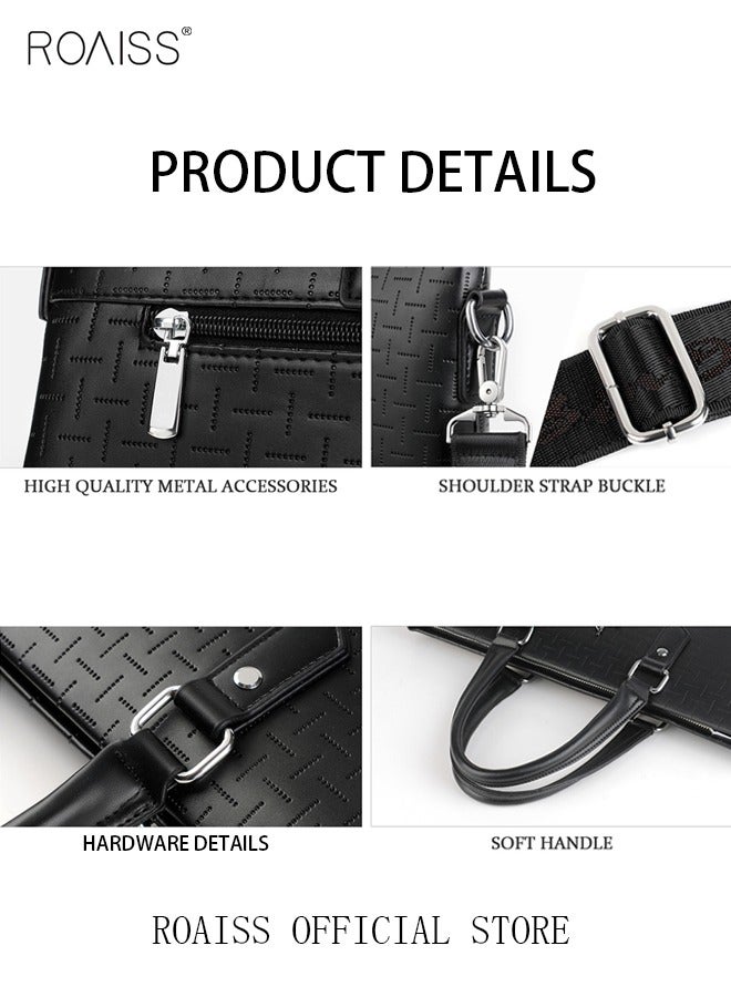 roaiss Men's Classic PU Business Leather Briefcase with One Clutch 14 Inch Laptop Bag Large Capacity Messenger Soft Top Handle Handbag with Long Shoulder Strap Men Travel Office Black - Image 5