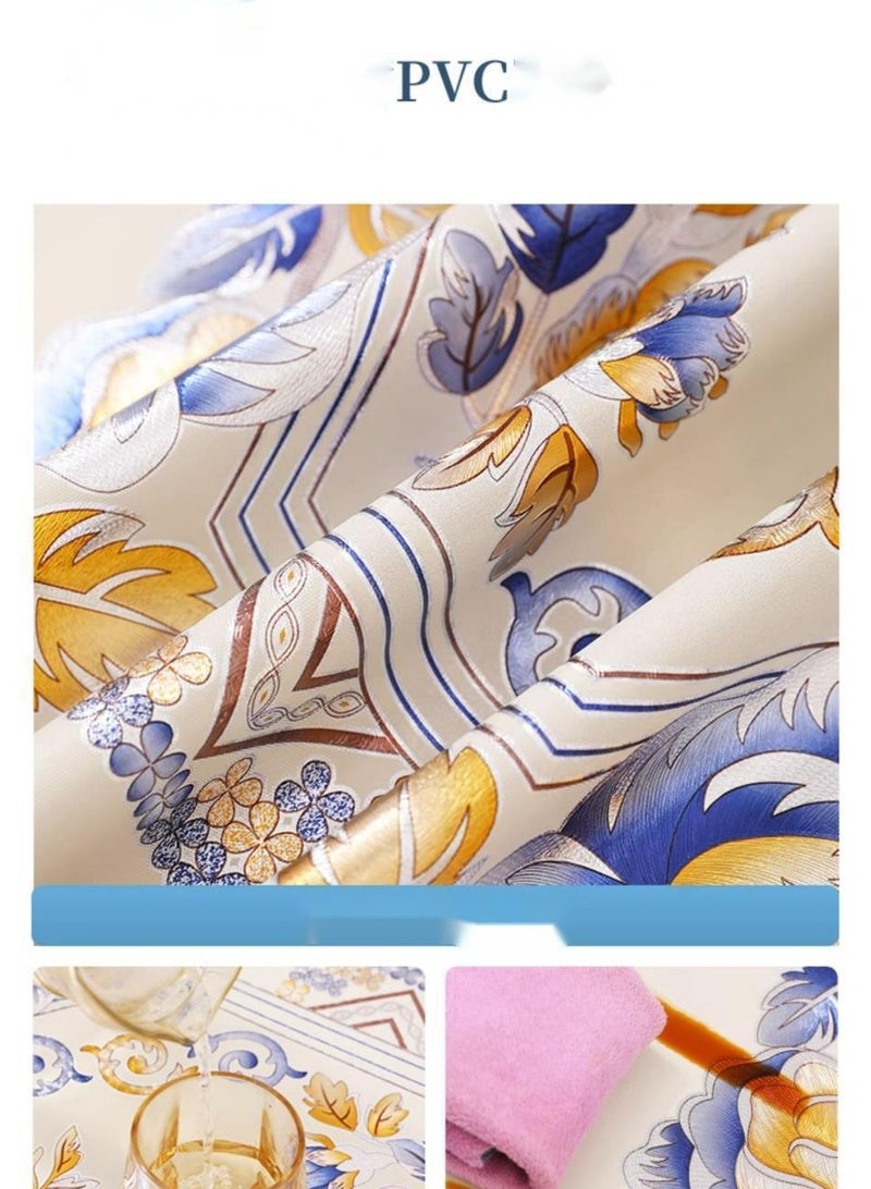 90*150 CM Waterproof PVC Tablecloths, Heavy Duty Oil Proof Spill Proof Plastic Table Cloth, Wipe Clean PVC Table Cover for Spring Indoor and Outdoor Use (Blue and Gold pattern, 35.5”×59”, Rectangle) - Image 3