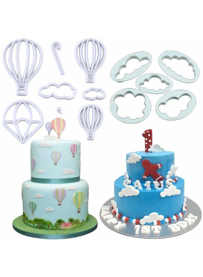 Fewo 13Pcs/Set Hot Air Balloons & Cloud Fondant Cutter Set, Hot Air Balloons Plastic Cookie Cutter Mold for Baby Shower Cake Topper Decorating Sugar Craft Polymer Clay Cutters - Image 1