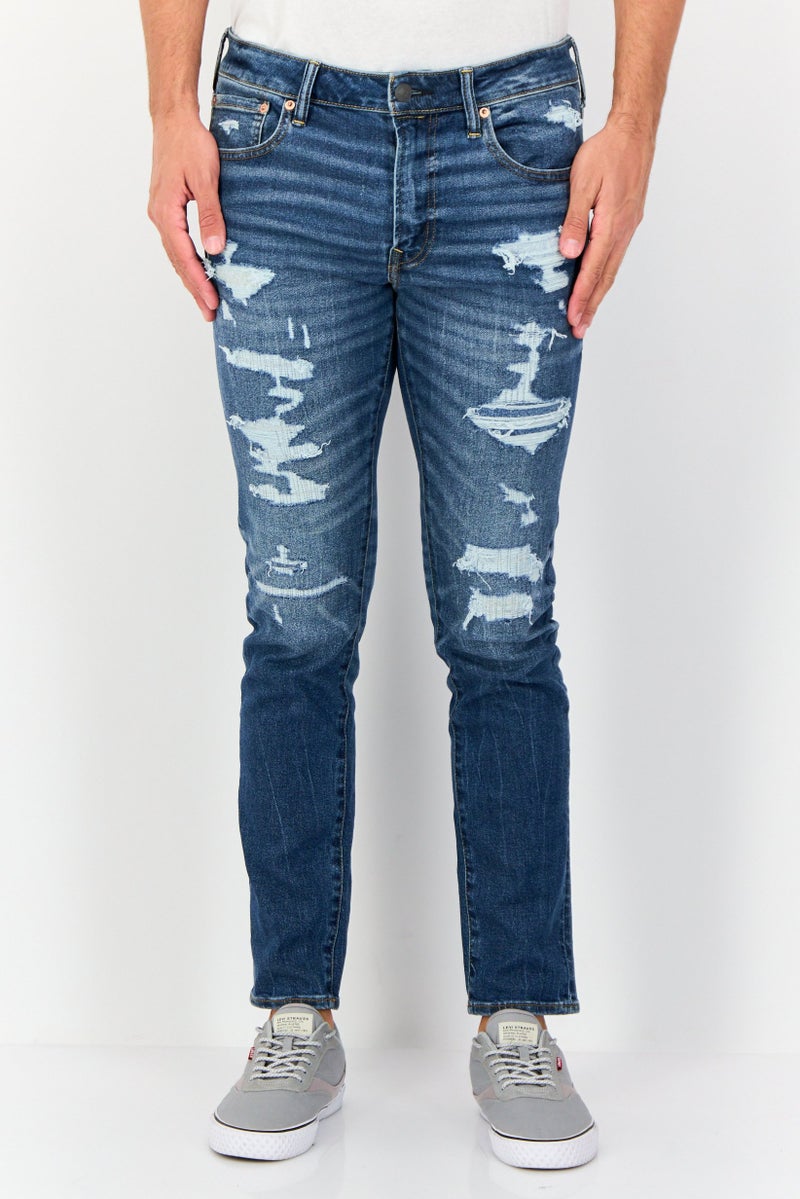 American Eagle Men Skinny Fit Distressed Stretchable Jeans, Medium Blue  - Image 1