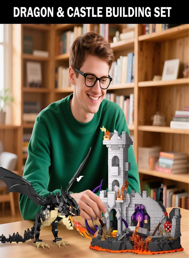 Brihappen Dragon Fire Castle Building Blocks Set for Adults Boys Girls - Creative Dragon Fire Castle Building Toy, Halloween Decor, Home Office Collect and Display Models, Birthday Gifts (919 Pieces - Image 3