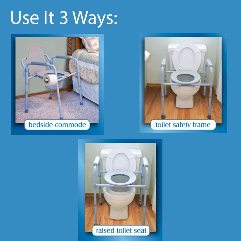 careX 3-in-1 Folding Bedside Commode and Raised Toilet Seat, Portable Toilet Supports Up to 300lbs, Bedside Commodes for Seniors, Adult Potty Chair with Bucket, Lid, and Splash Guard - Image 4