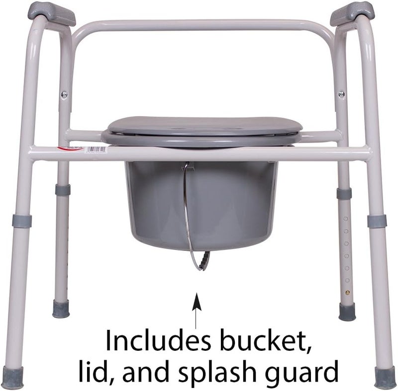 careX 3-in-1 Folding Bedside Commode and Raised Toilet Seat, Portable Toilet Supports Up to 300lbs, Bedside Commodes for Seniors, Adult Potty Chair with Bucket, Lid, and Splash Guard - Image 5