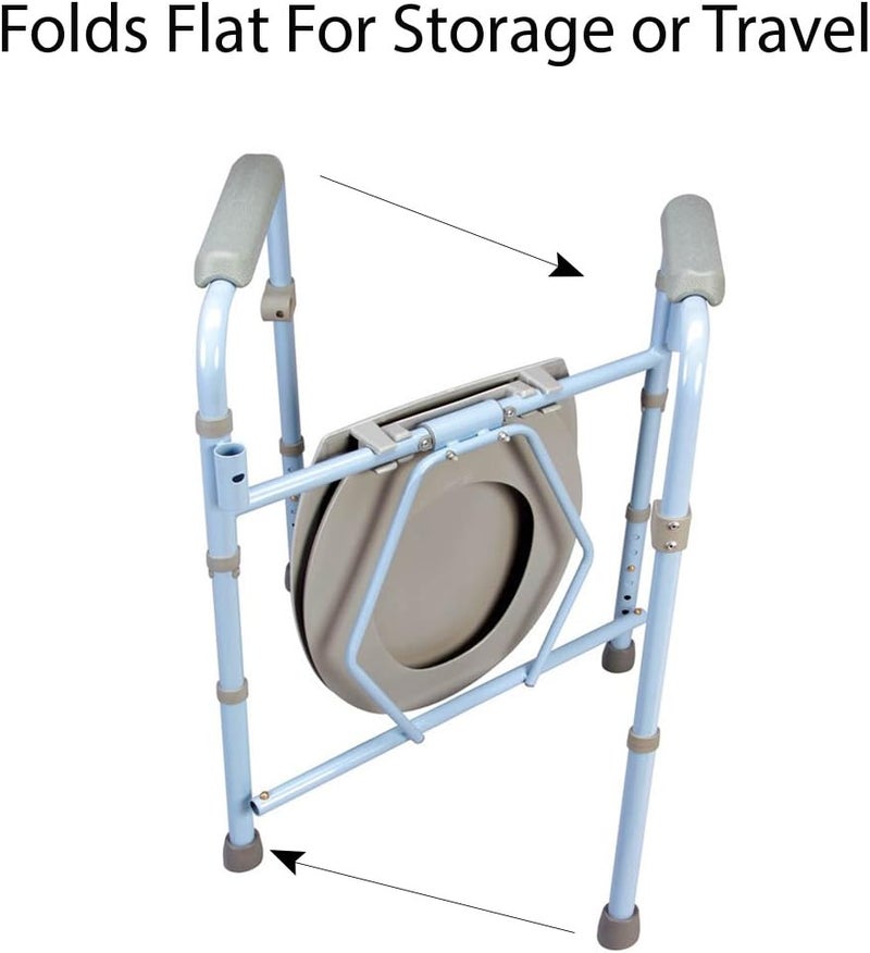 careX 3-in-1 Folding Bedside Commode and Raised Toilet Seat, Portable Toilet Supports Up to 300lbs, Bedside Commodes for Seniors, Adult Potty Chair with Bucket, Lid, and Splash Guard - Image 2