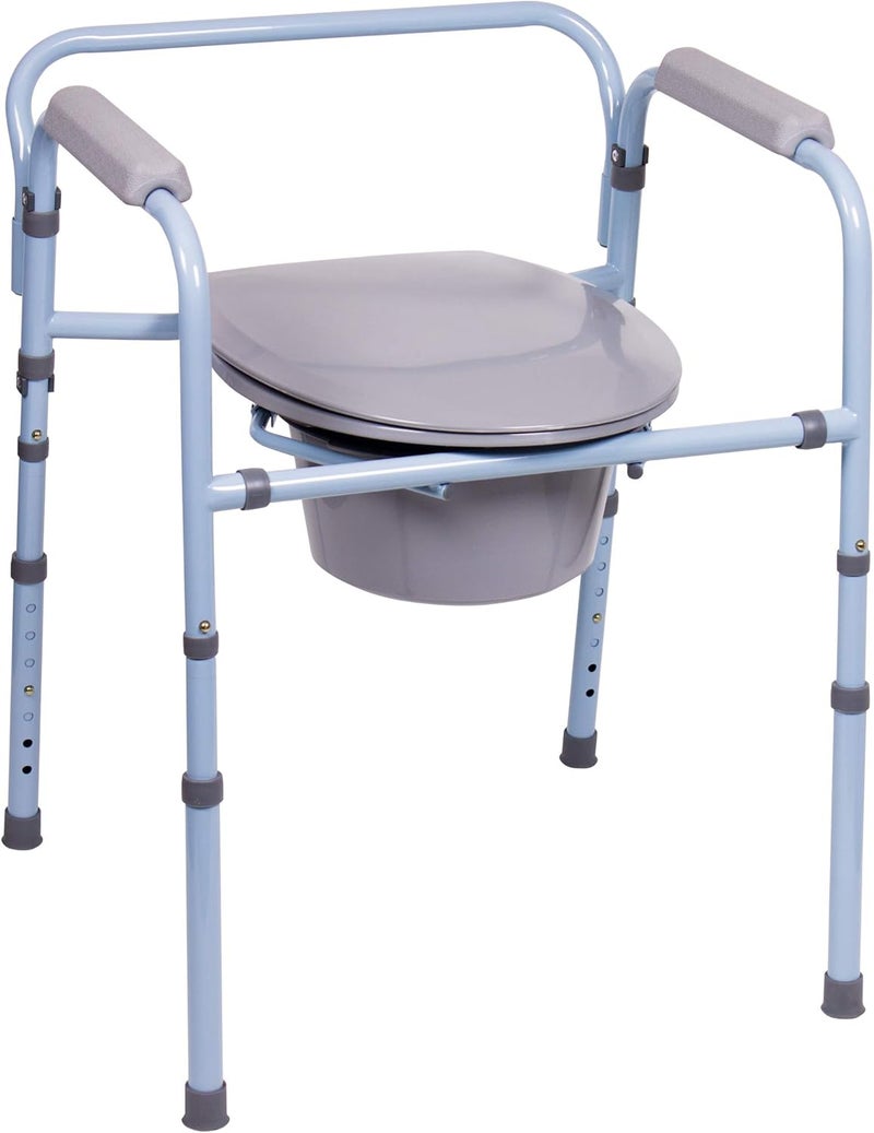 careX 3-in-1 Folding Bedside Commode and Raised Toilet Seat, Portable Toilet Supports Up to 300lbs, Bedside Commodes for Seniors, Adult Potty Chair with Bucket, Lid, and Splash Guard - Image 1