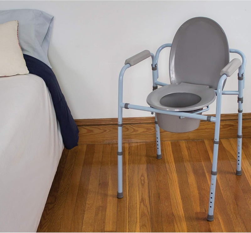 careX 3-in-1 Folding Bedside Commode and Raised Toilet Seat, Portable Toilet Supports Up to 300lbs, Bedside Commodes for Seniors, Adult Potty Chair with Bucket, Lid, and Splash Guard - Image 3
