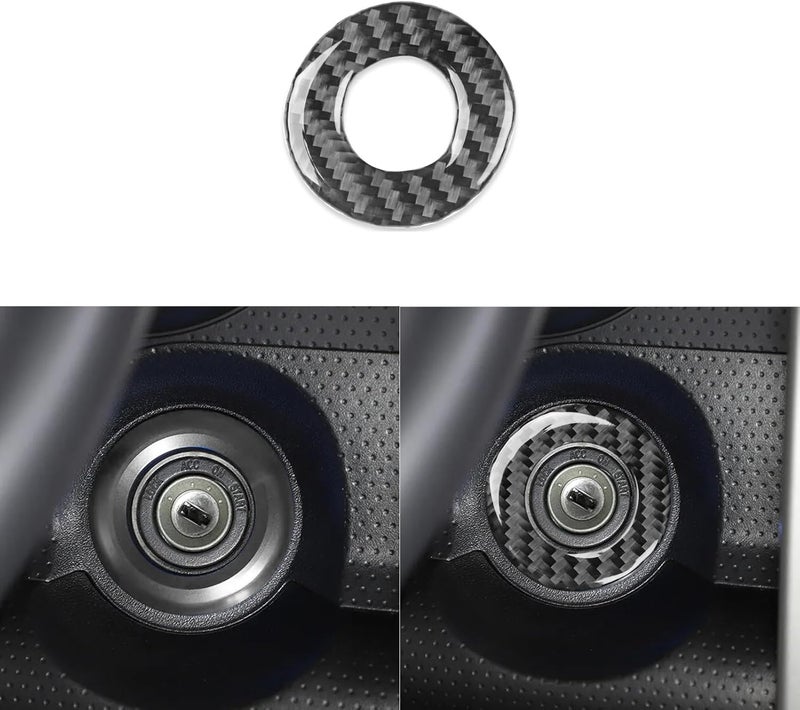 PJFUS Real Soft Black Carbon Fiber Car Ignition Switch Lock Engine Start Stop Panel Frame Trim Sticker Auto Premium Interior Accessories Compatible with Toyota FJ Cruiser 2007-2014 - Image 1