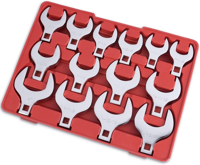 EFFICERE 14-Piece Premium 1/2" Drive Jumbo Crowfoot Wrench Set, Chrome Vanadium Steel, Includes Standard SAE Sizes from 1-1/16" to 2" with Storage Tray - Image 1