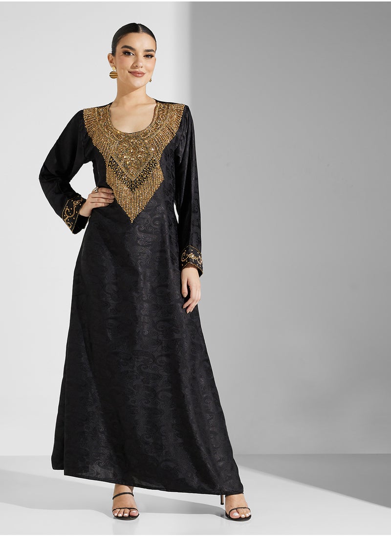 ARABIAN CLOSET Embellished Belted Jalabiya  - Image 4