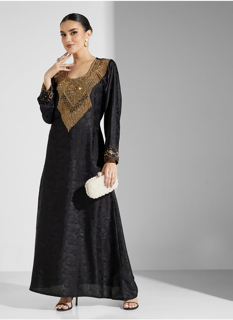 ARABIAN CLOSET Embellished Belted Jalabiya  - Image 1