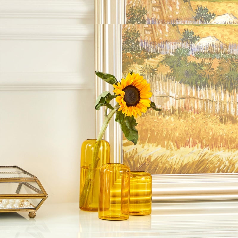 ZENS Glass Bud Vase Set of 3  Hand Blown Small Amber Bud Vases for Flower Decorative  Modern Cylinder Clear Glass Vase for Wedding Living Room Home D?cor - Image 4